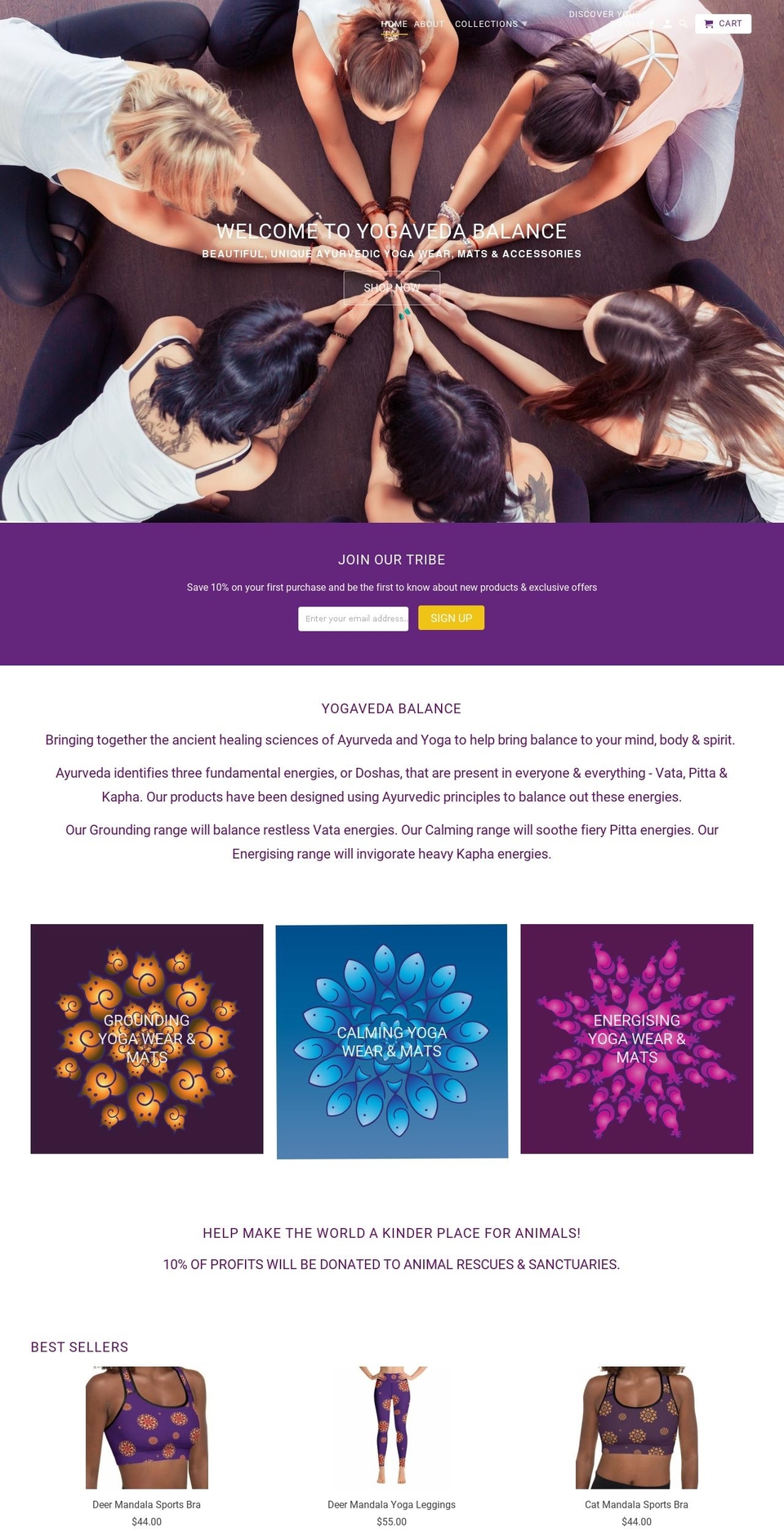 yogavedabalance.com shopify website screenshot