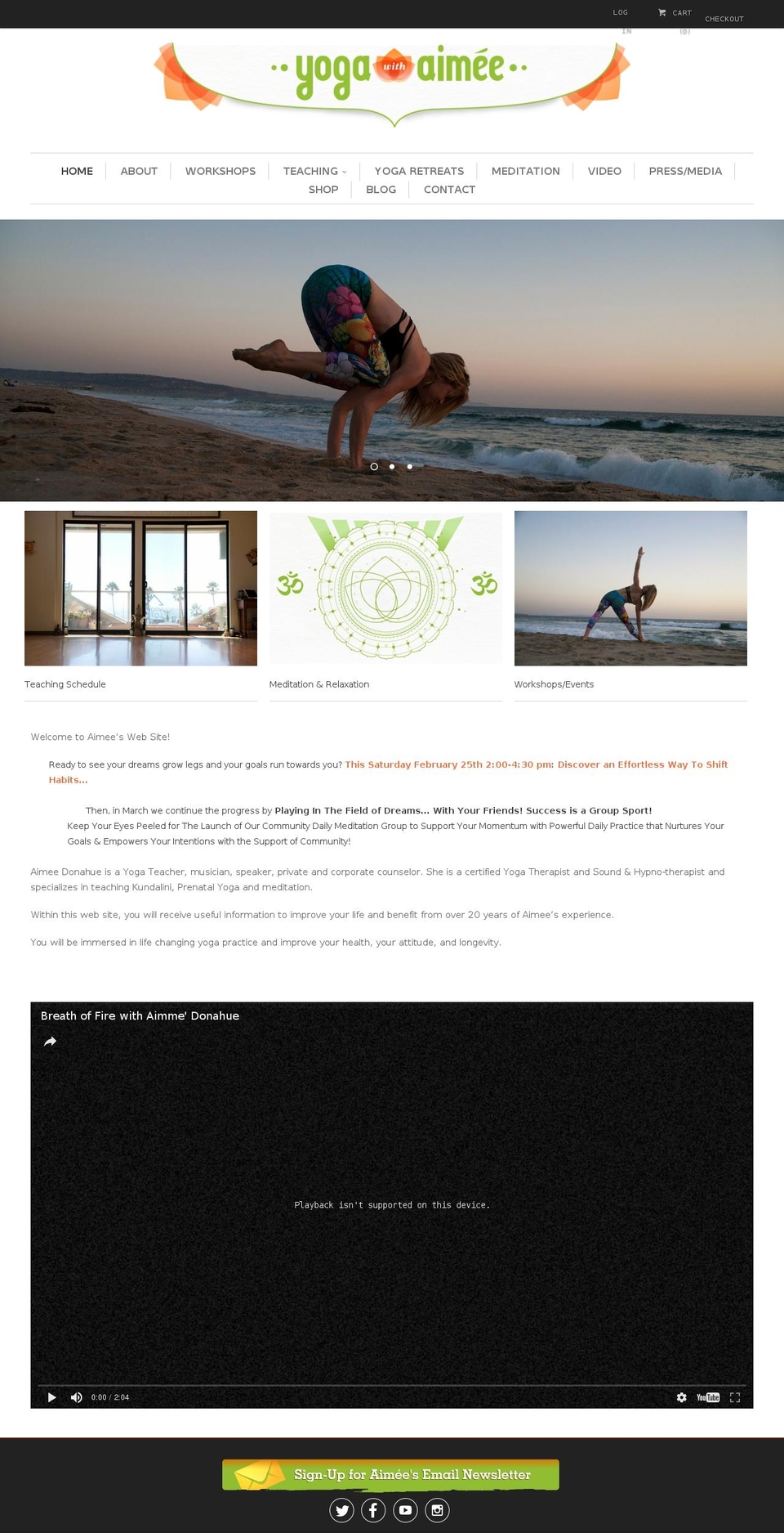 yogawithaimee.com shopify website screenshot