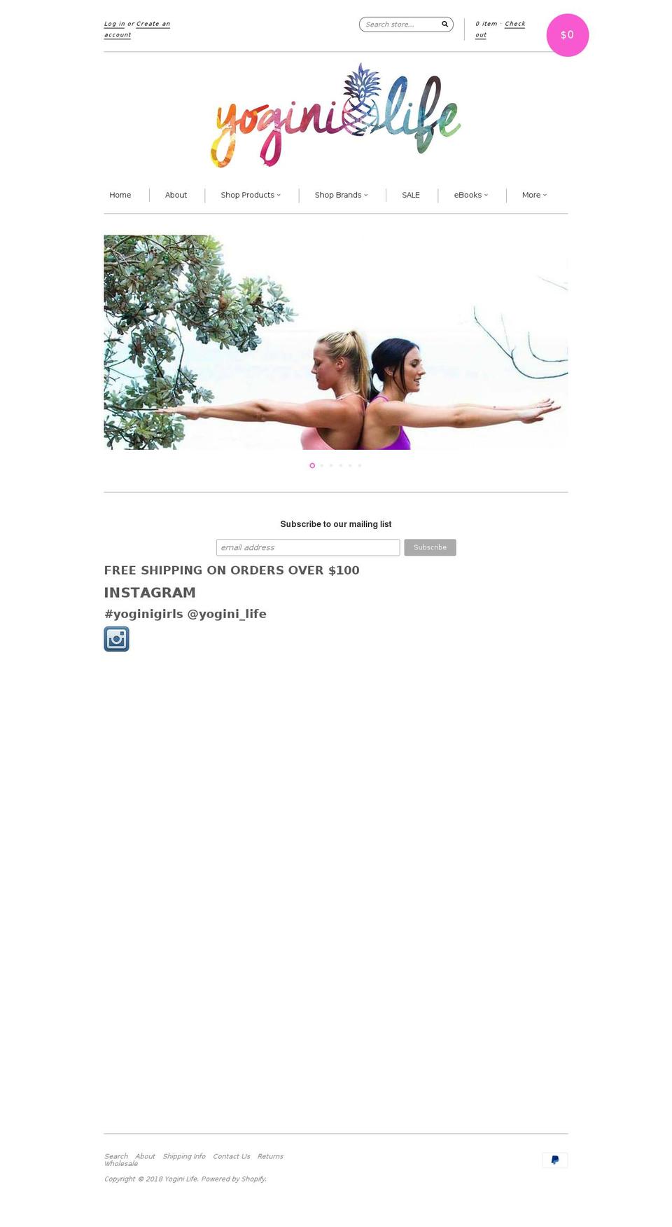 yoginilifeau.com — Shopify storefront screenshot