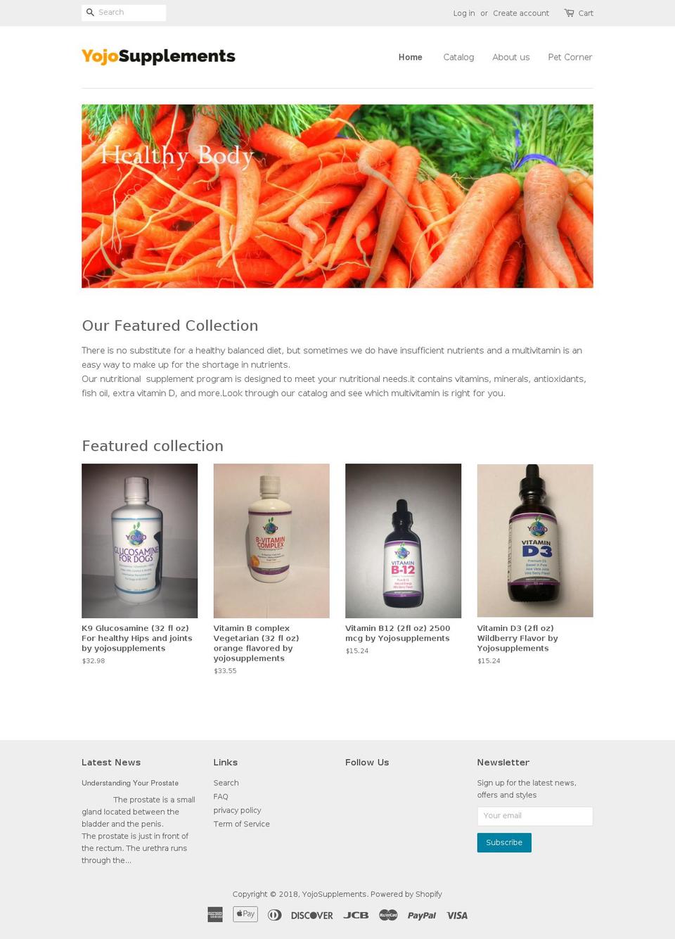 yojosupplements.info shopify website screenshot