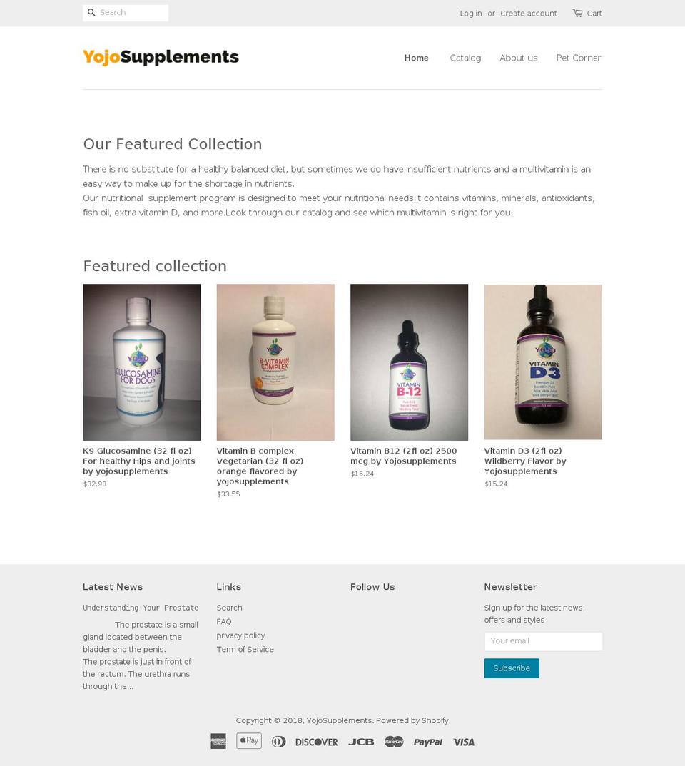 yojosupplements.net shopify website screenshot