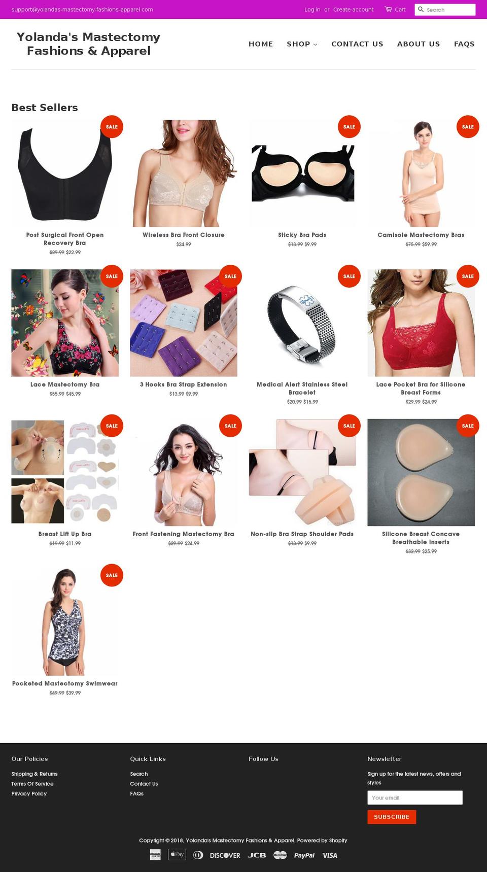 yolandas-mastectomy-fashions-apparel.com — Shopify storefront screenshot