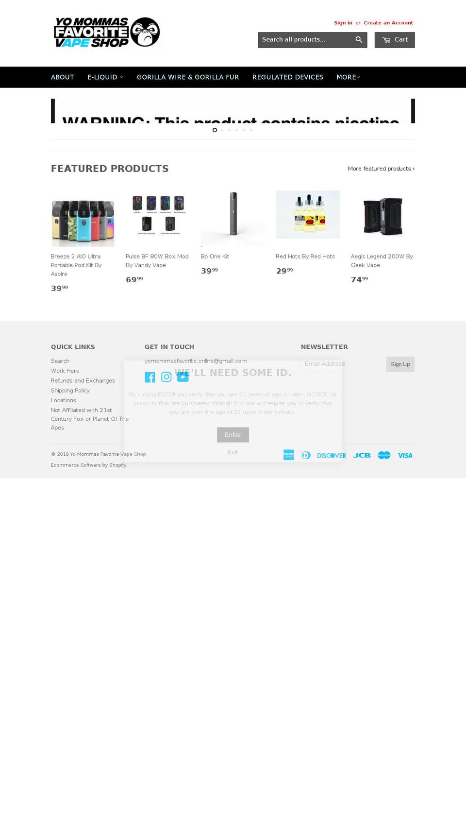 yomommasfavoritevapeshop.com shopify website screenshot