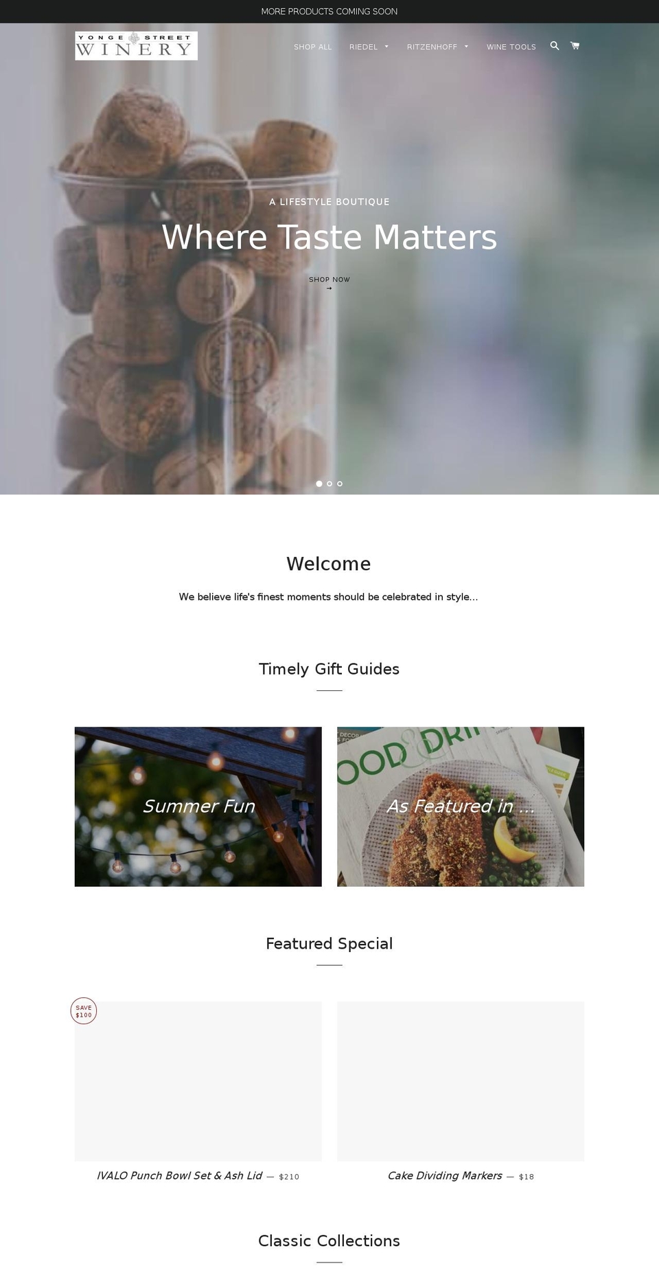 yongestreetwinery.ca shopify website screenshot