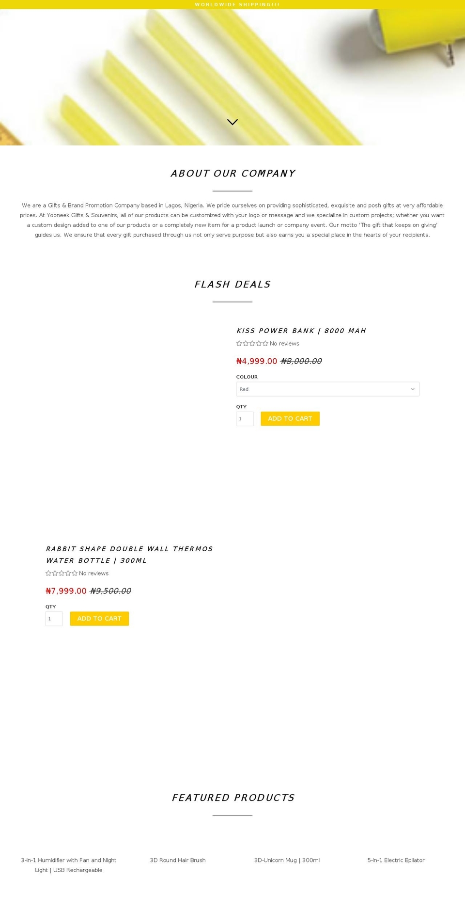 yooneeksouvenirs.com — Shopify storefront screenshot