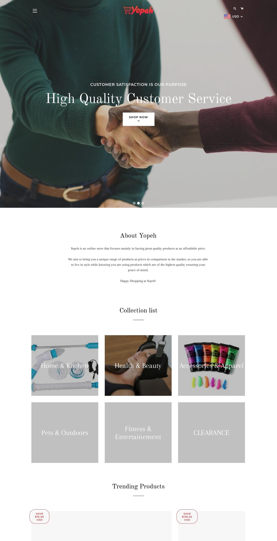 yopeh.com shopify website screenshot