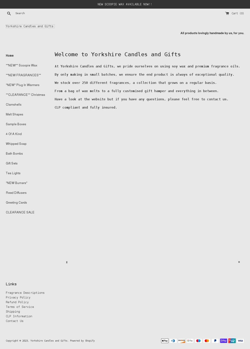 yorkshirecandlesandgifts.co.uk shopify website screenshot