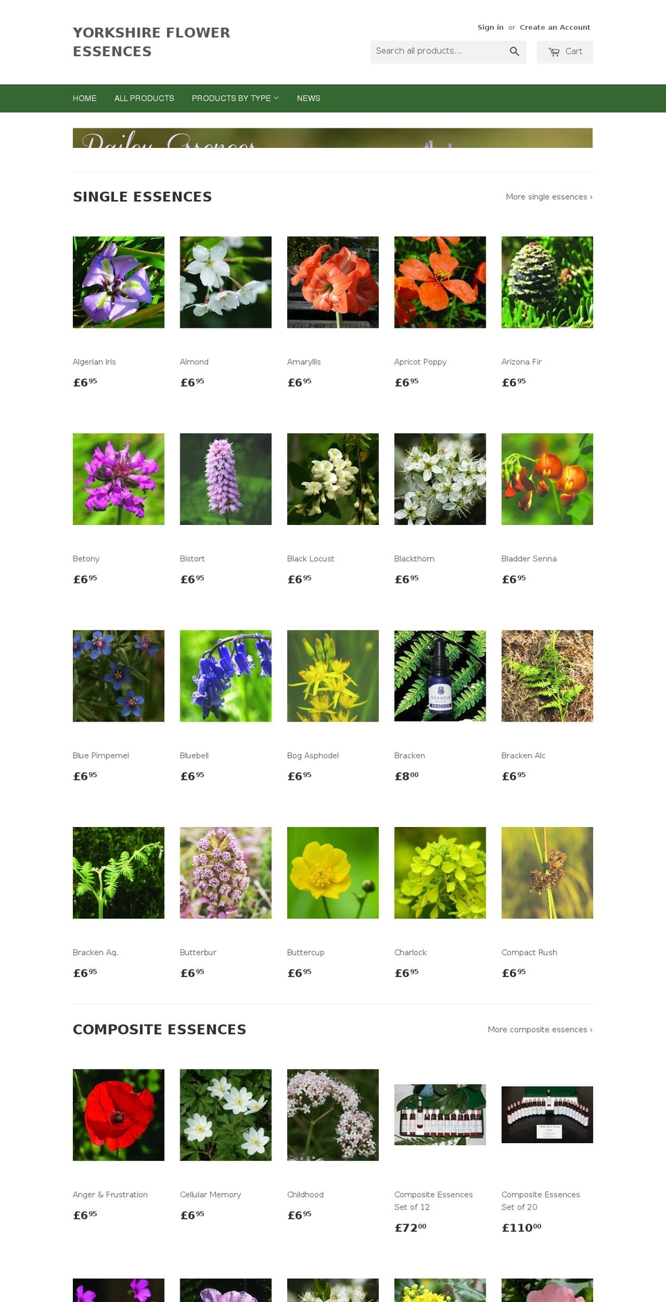 yorkshirefloweressences.com shopify website screenshot