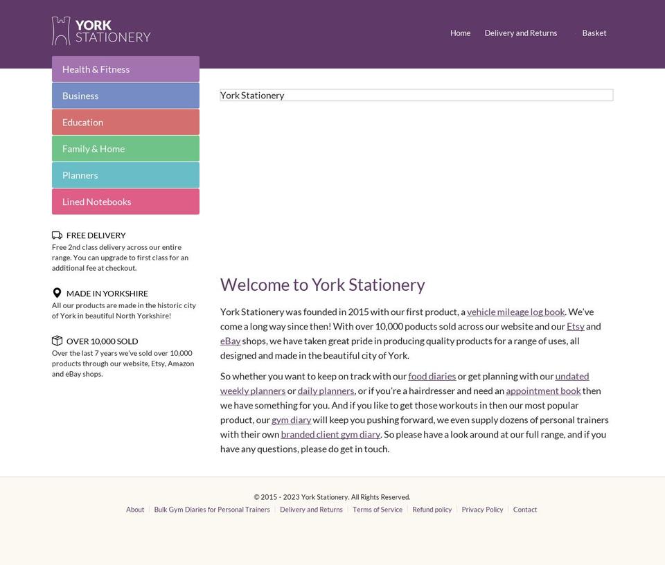 yorkstationery.co.uk shopify website screenshot