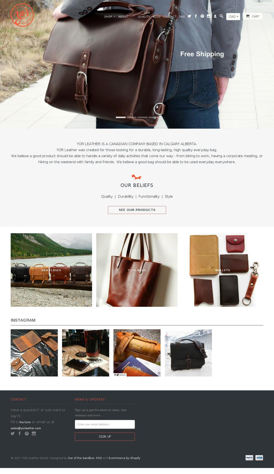 yorleather.com shopify website screenshot