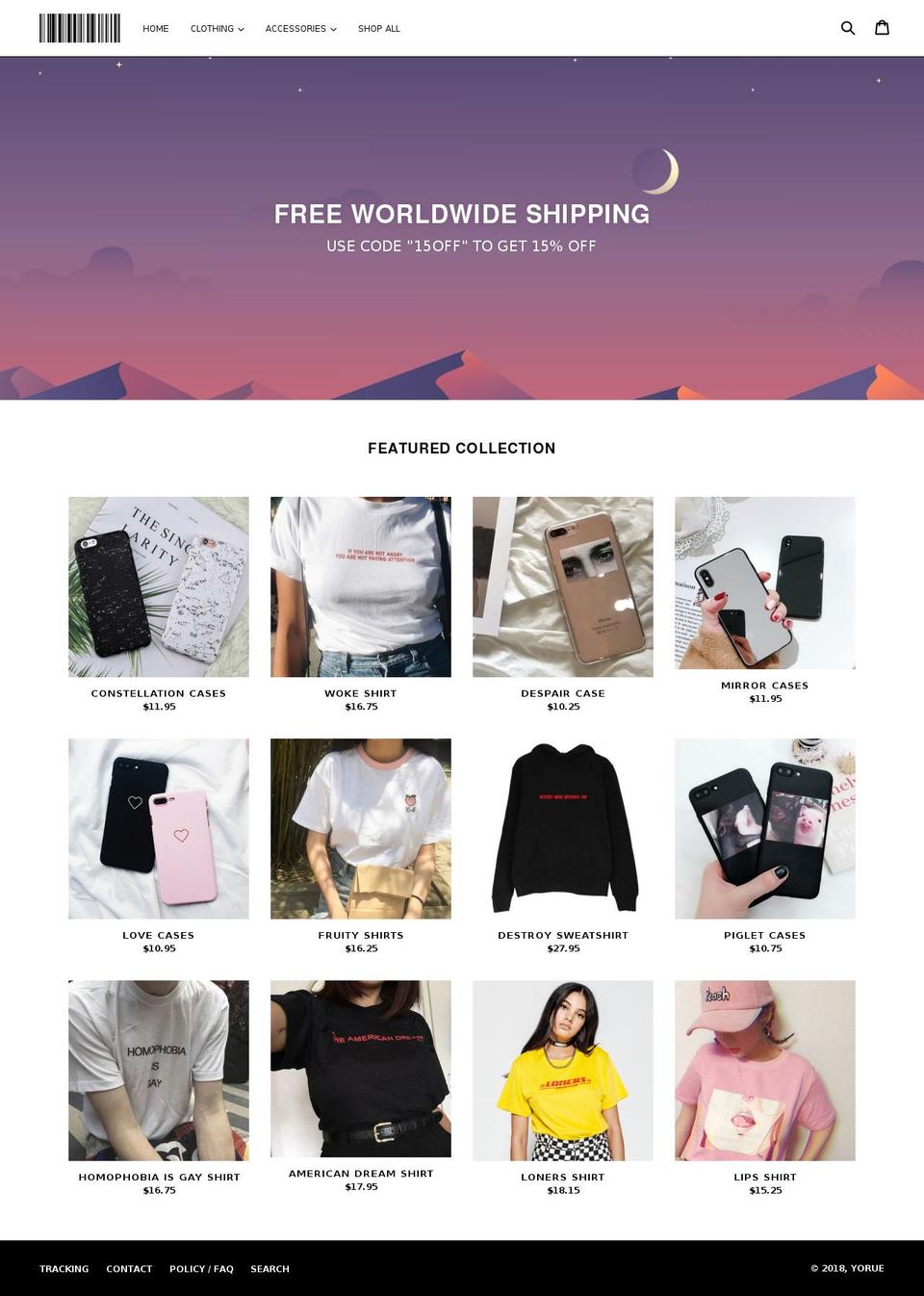yorue.com — Shopify storefront screenshot
