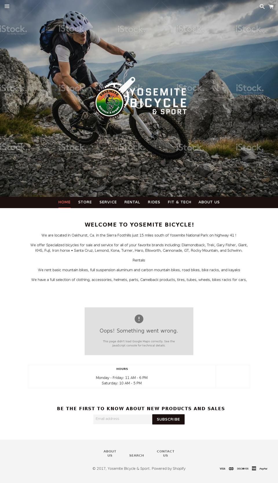yosemitebicycle.com shopify website screenshot