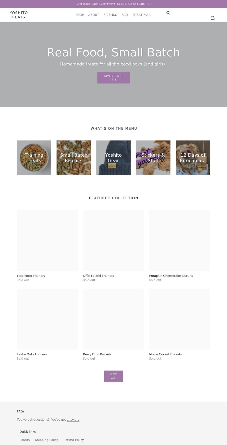yoshitotreats.com shopify website screenshot