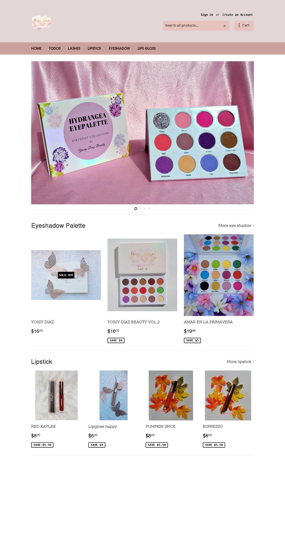 yossydiazbeauty.com shopify website screenshot