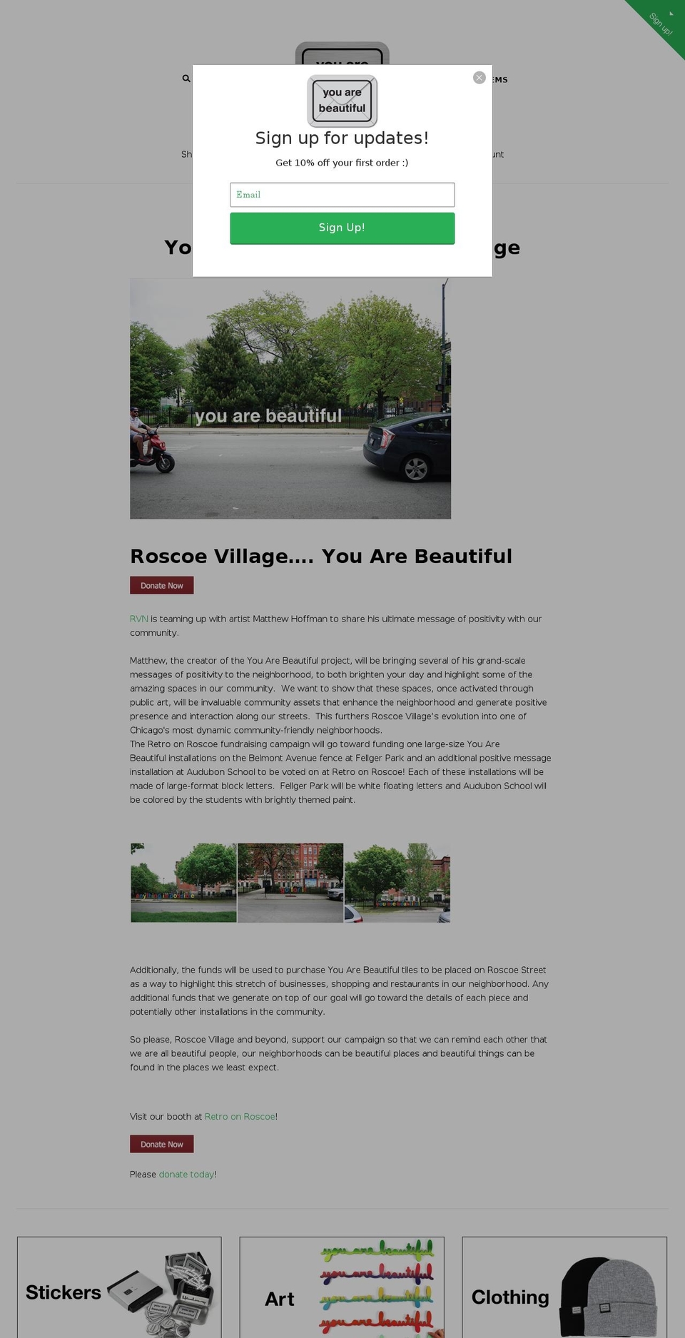 youarebeautifulroscoevillage.com shopify website screenshot