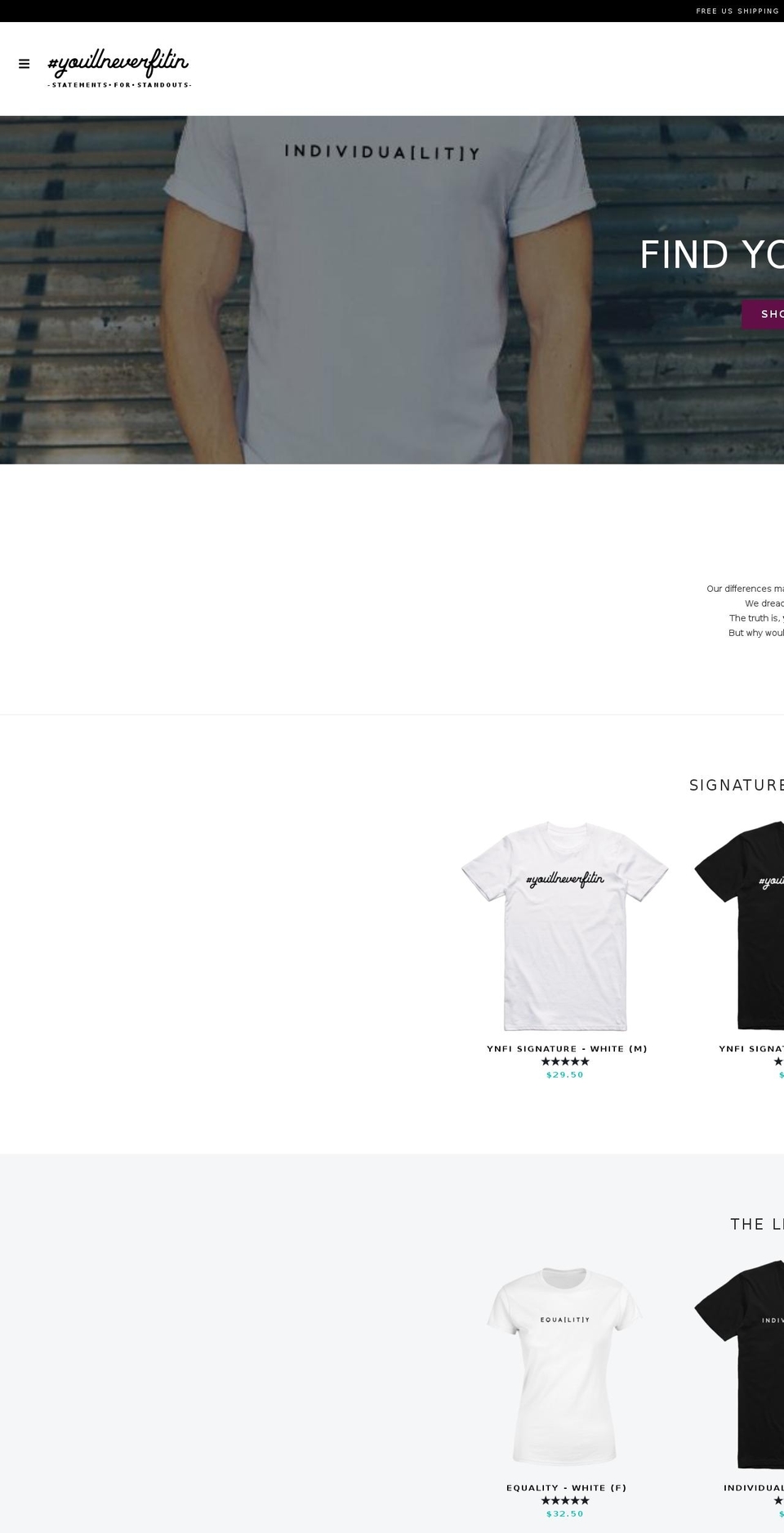 youllneverfitin.com — Shopify storefront screenshot
