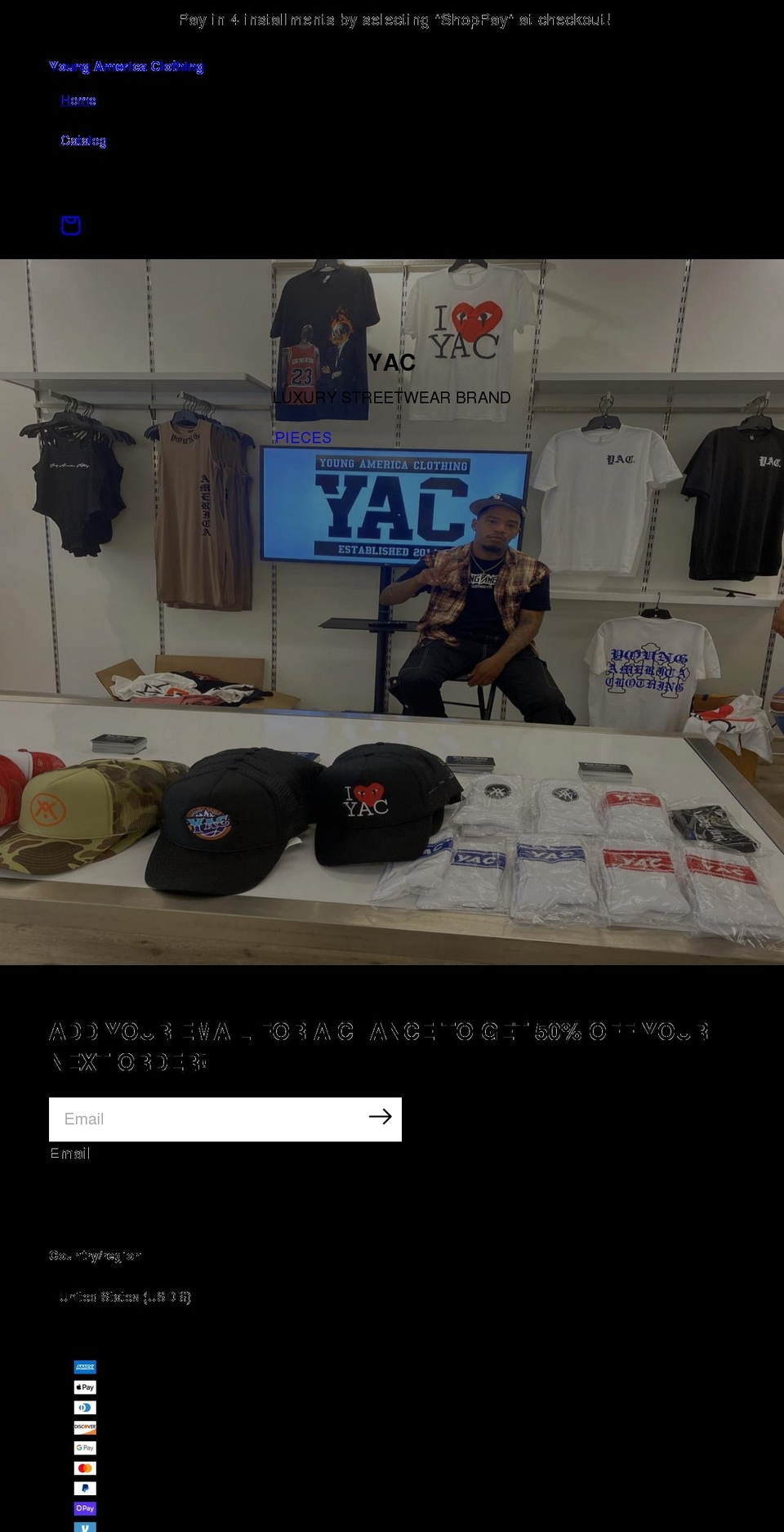 youngamericaclothing.com shopify website screenshot
