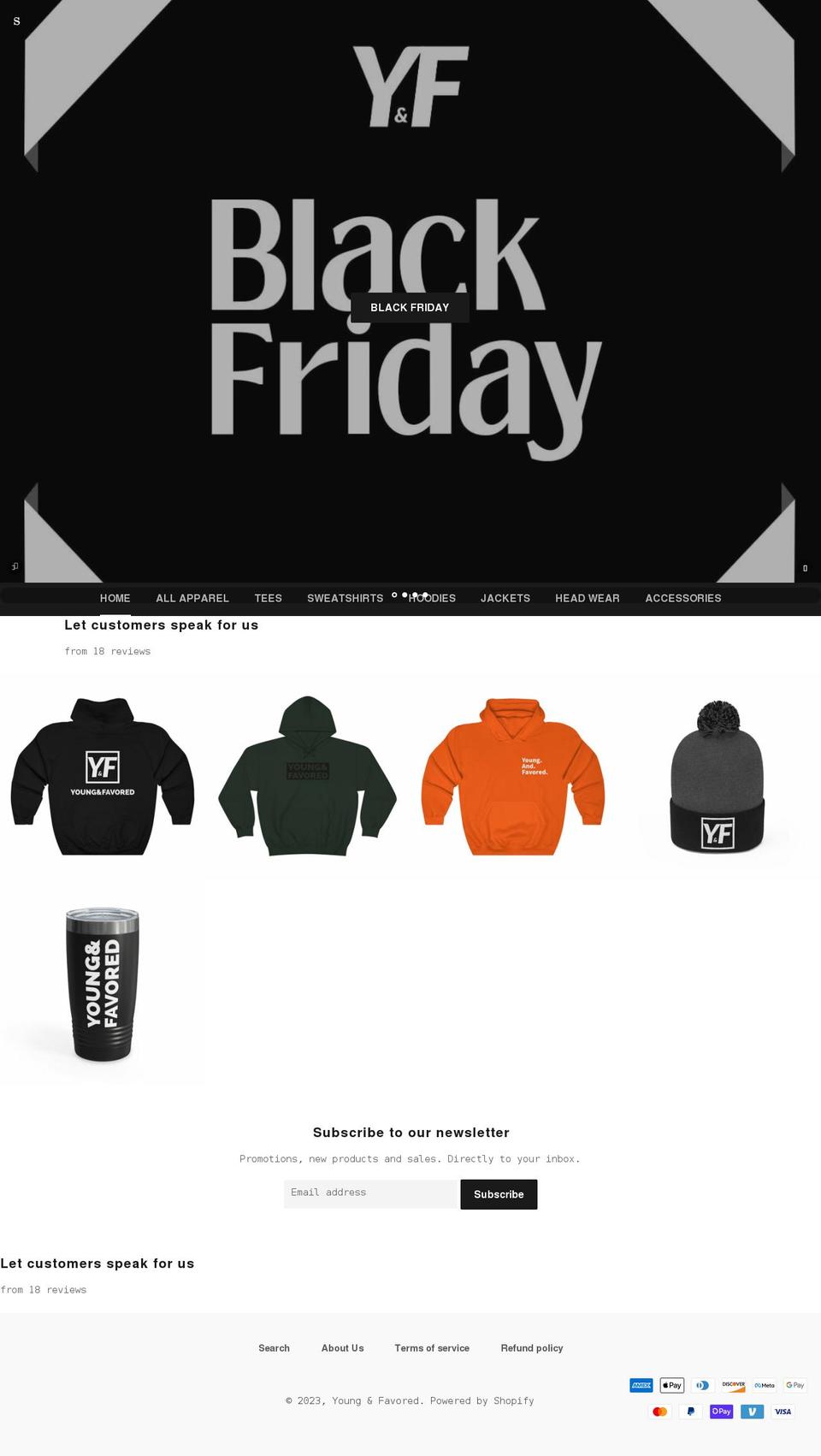 youngandfavored.com shopify website screenshot