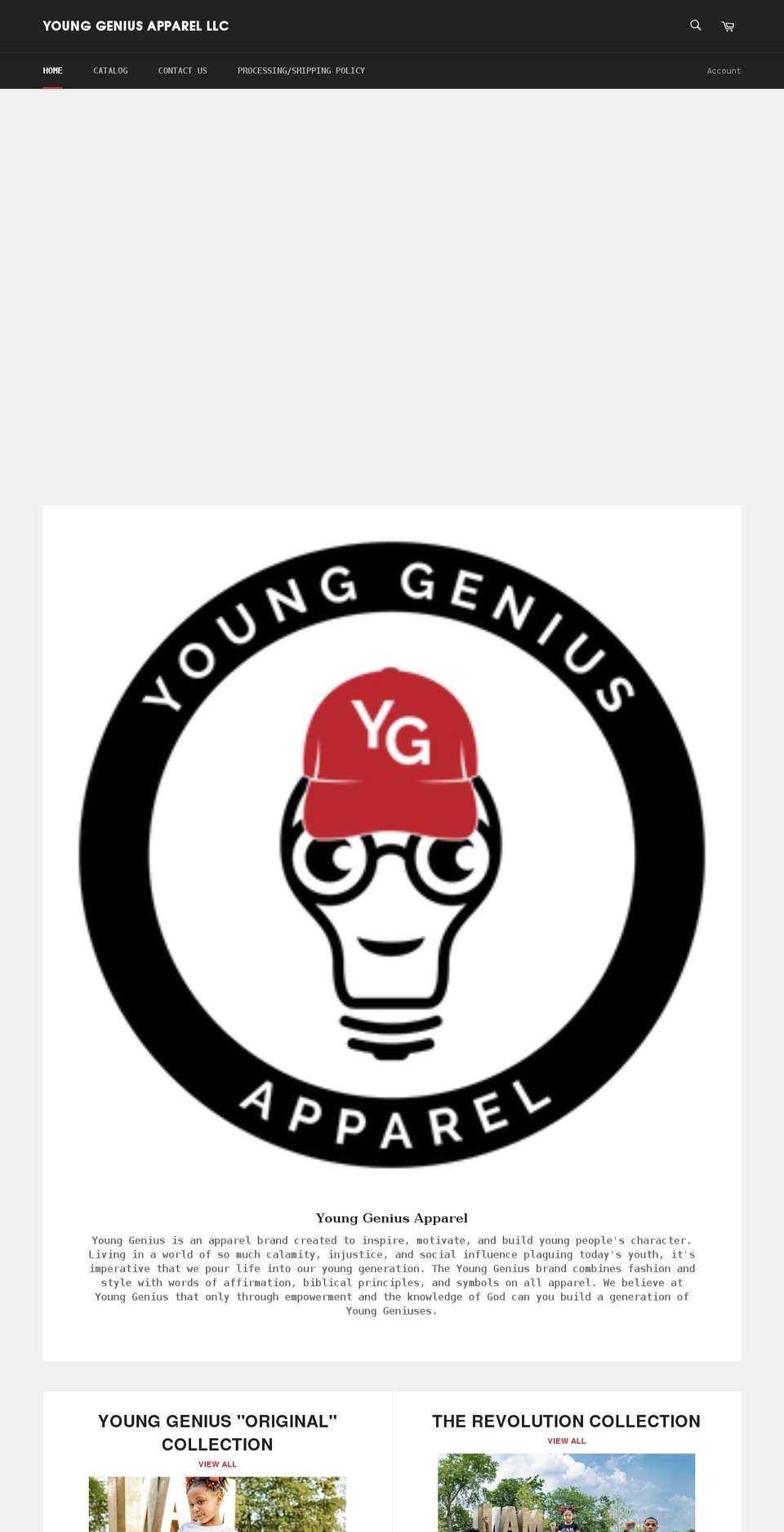 younggeniusapparel.com shopify website screenshot