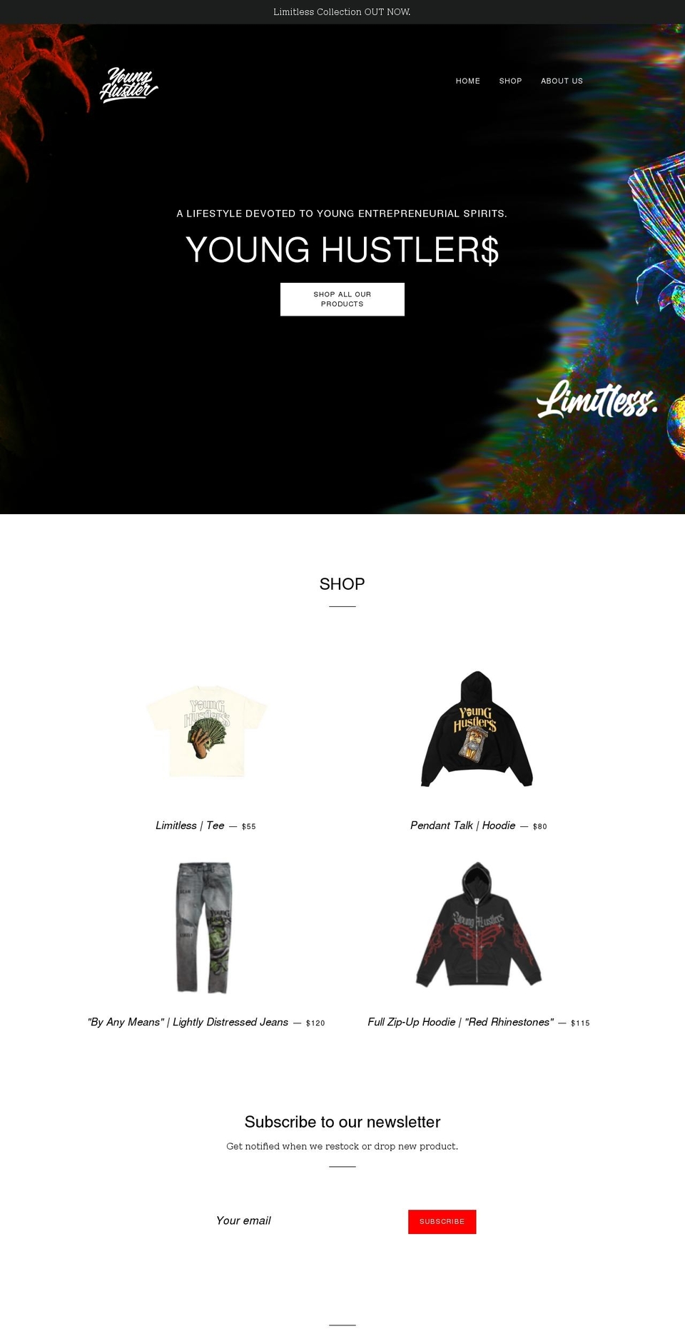 younghustler.shop shopify website screenshot