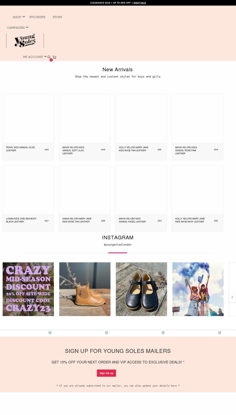 youngsoles.com shopify website screenshot