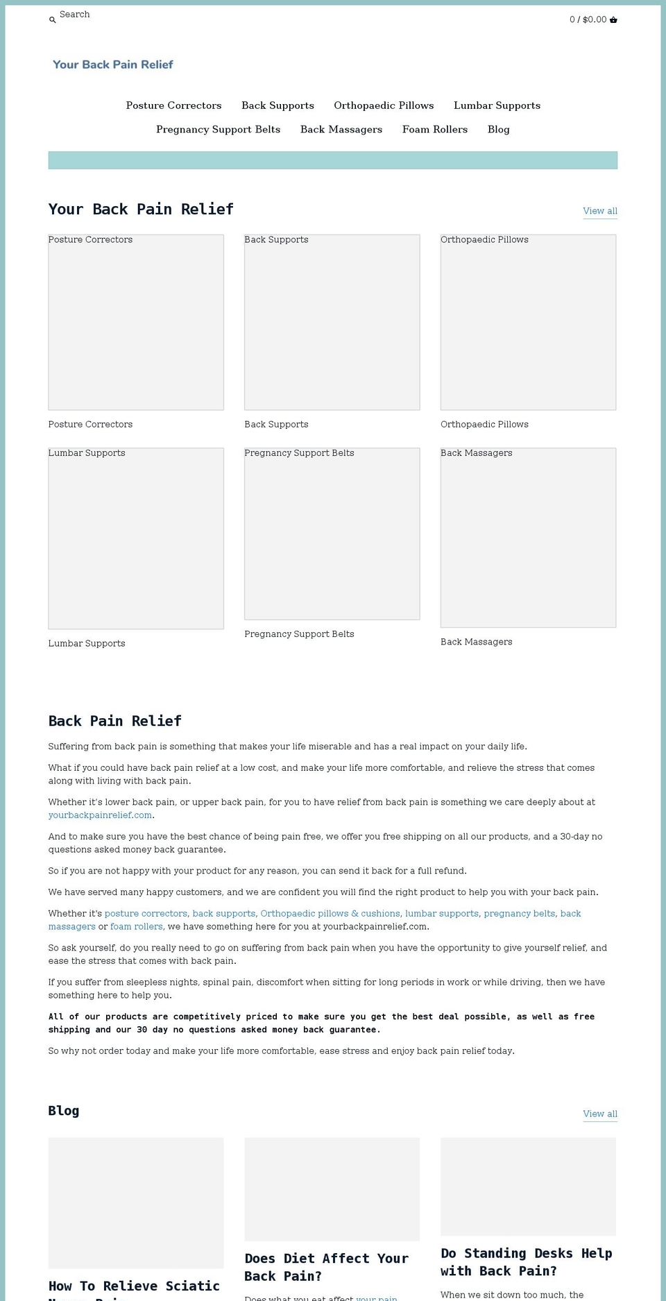 yourbackpainrelief.com shopify website screenshot