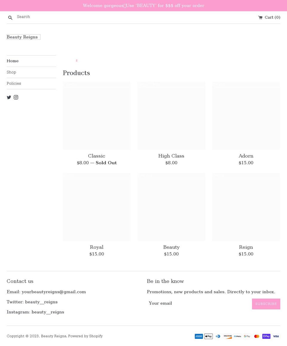 yourbeautyreigns.com shopify website screenshot