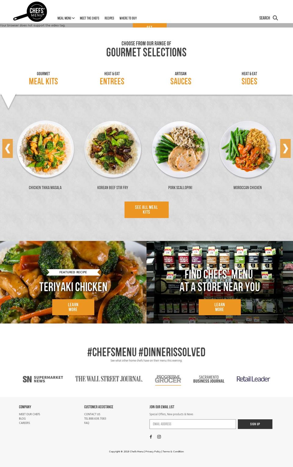 Chef's Menu 2017 Shopify theme site example yourchefs.com