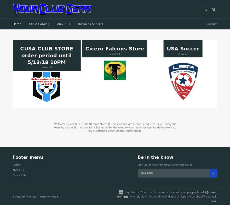 yourclubgear.com shopify website screenshot
