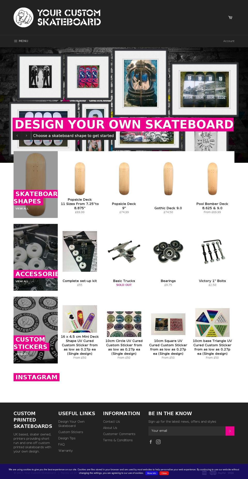 yourcustomskateboard.com shopify website screenshot