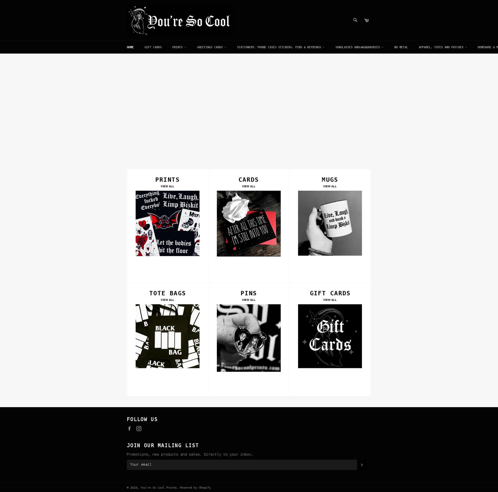 youresocoolprints.com shopify website screenshot