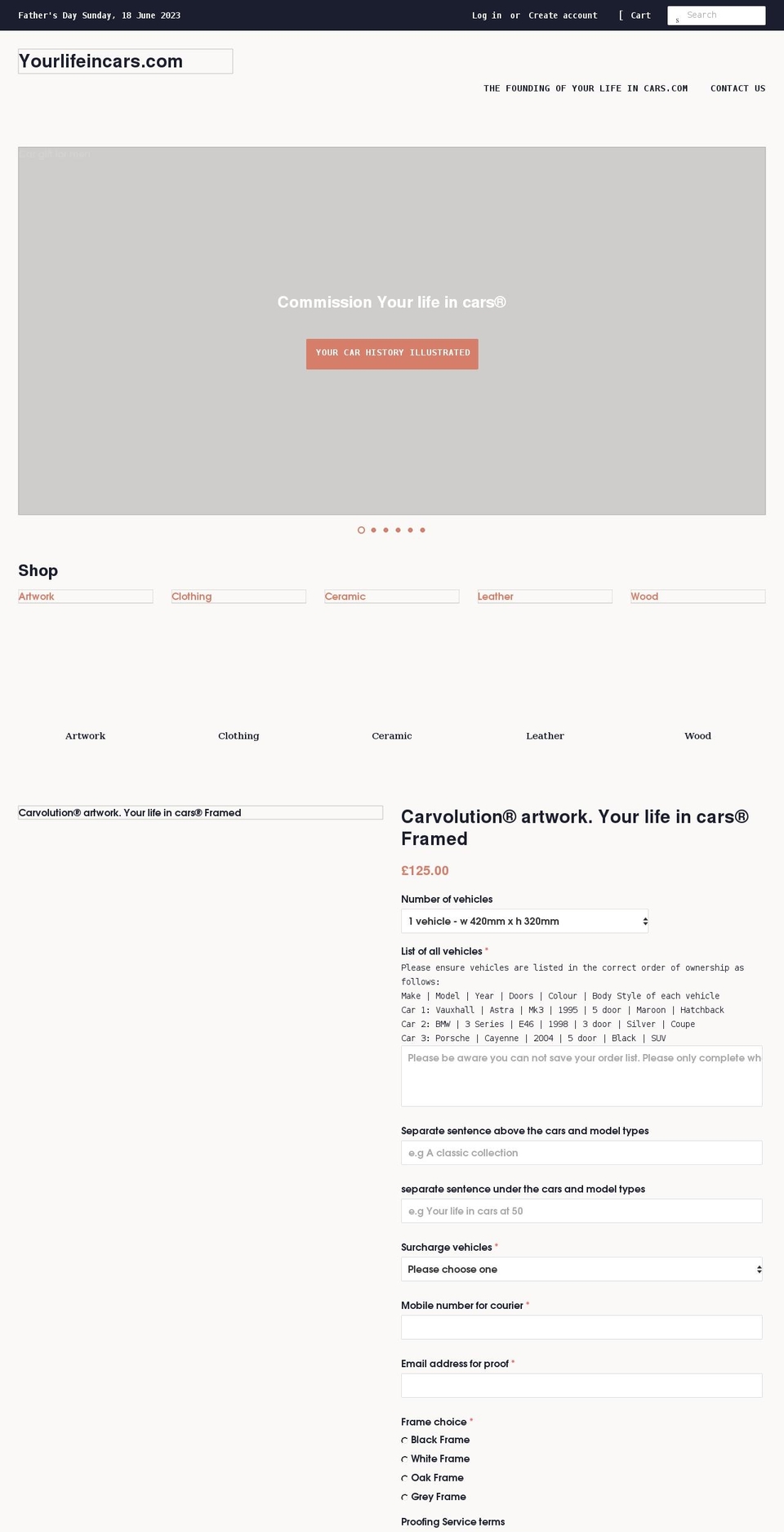 yourlifeincars.com — Shopify storefront screenshot