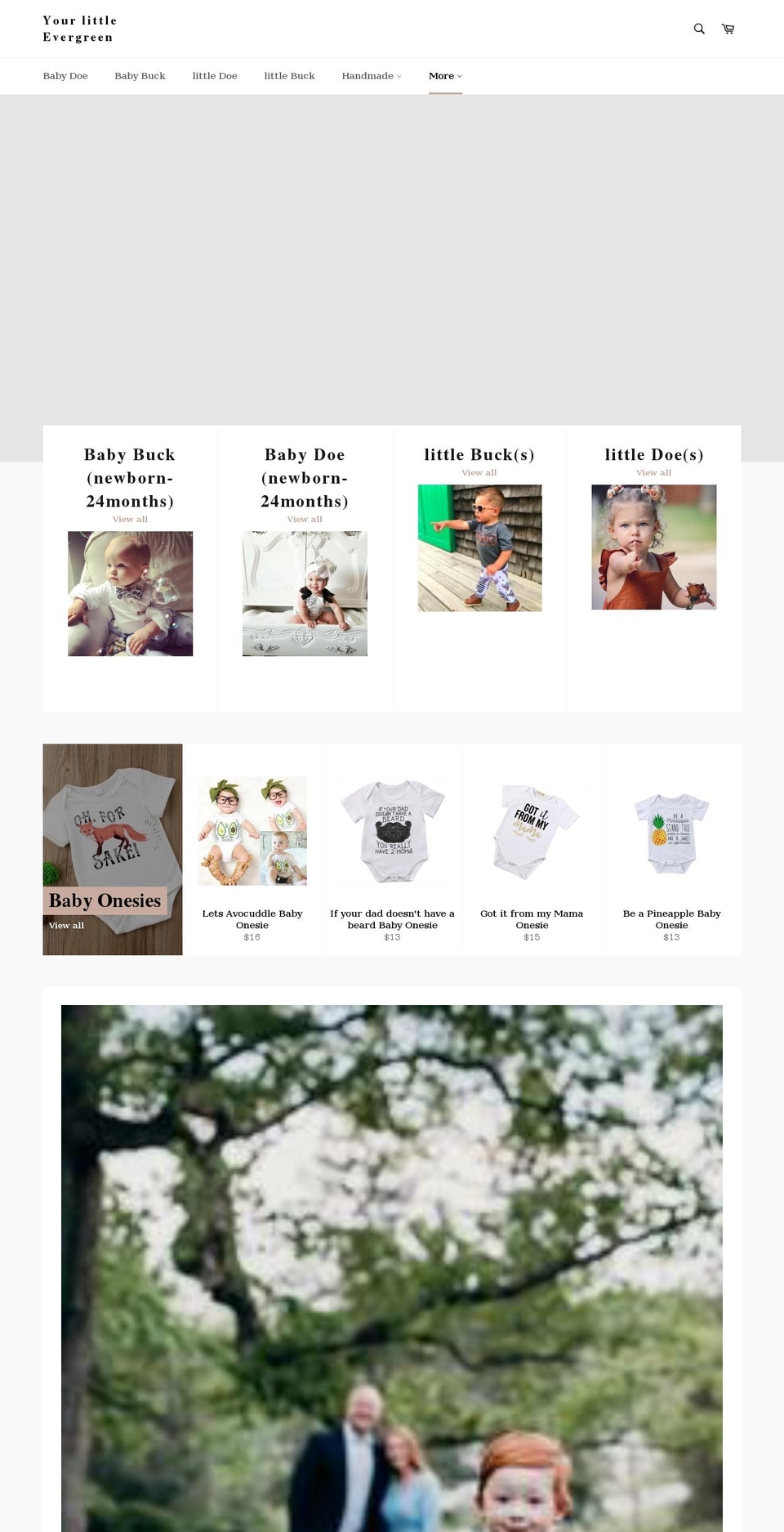 yourlittleevergreen.com — Shopify storefront screenshot