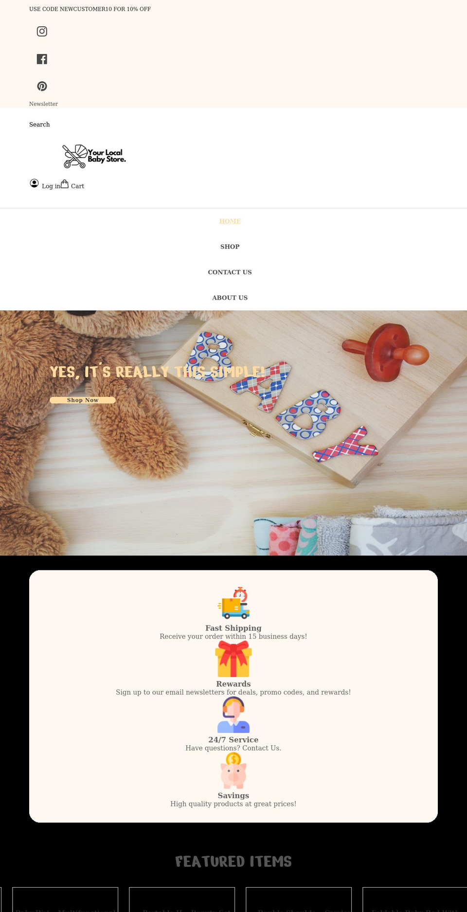 yourlocalbabystore.com shopify website screenshot