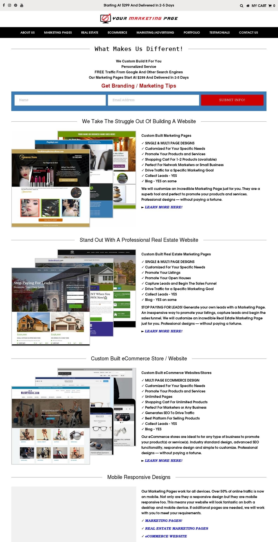 yourmarketingpage.com shopify website screenshot