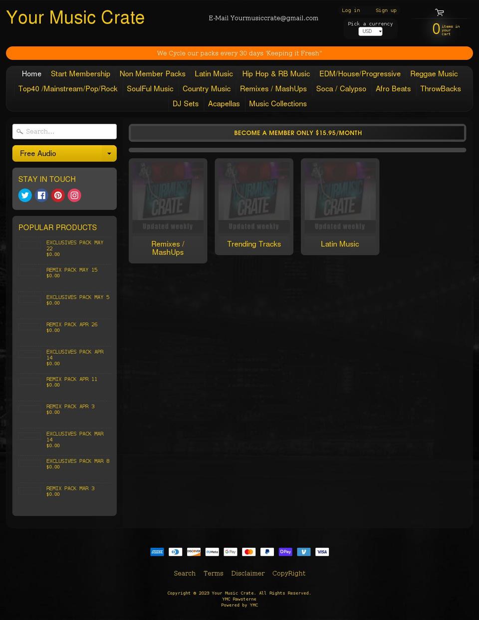 yourmusiccrate.com — Shopify storefront screenshot