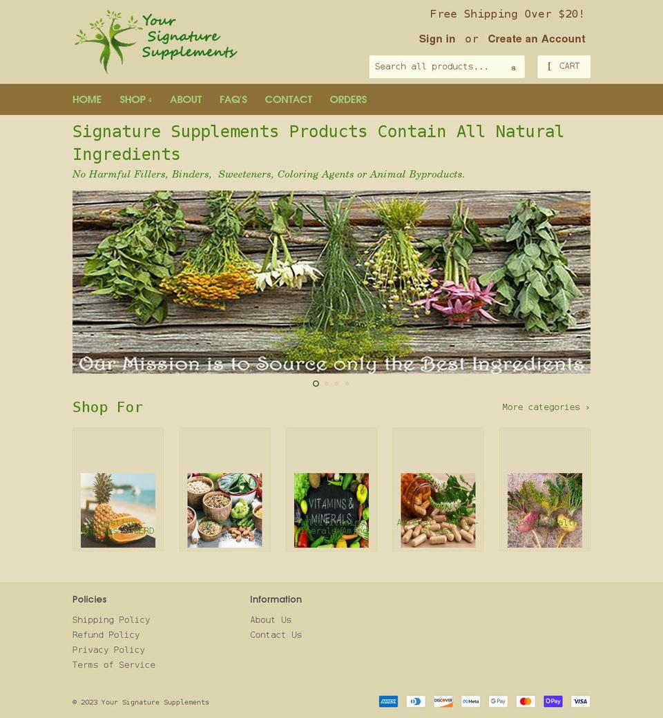 yoursignaturesupplements.com shopify website screenshot