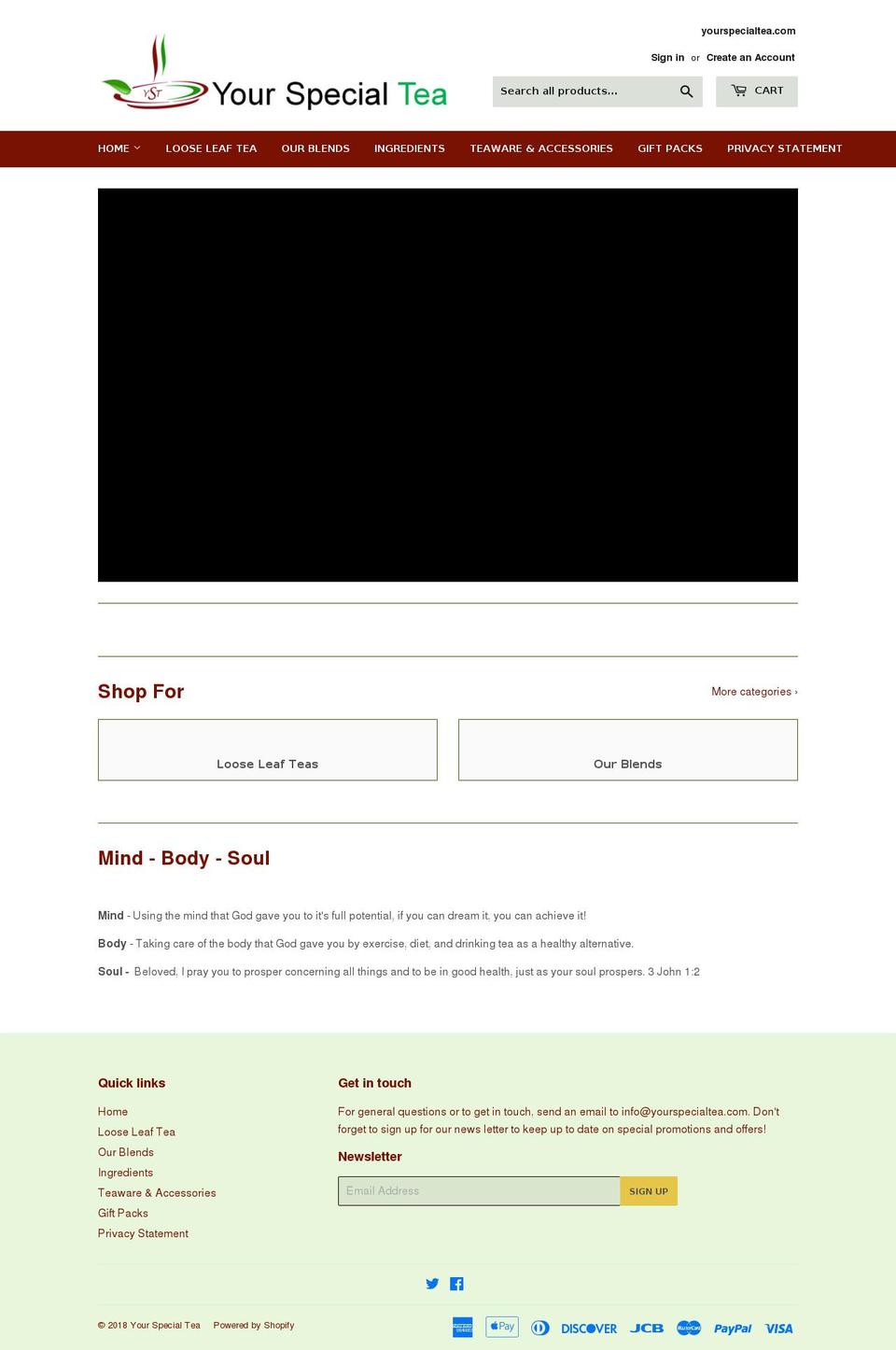 yourspecialtea.com shopify website screenshot