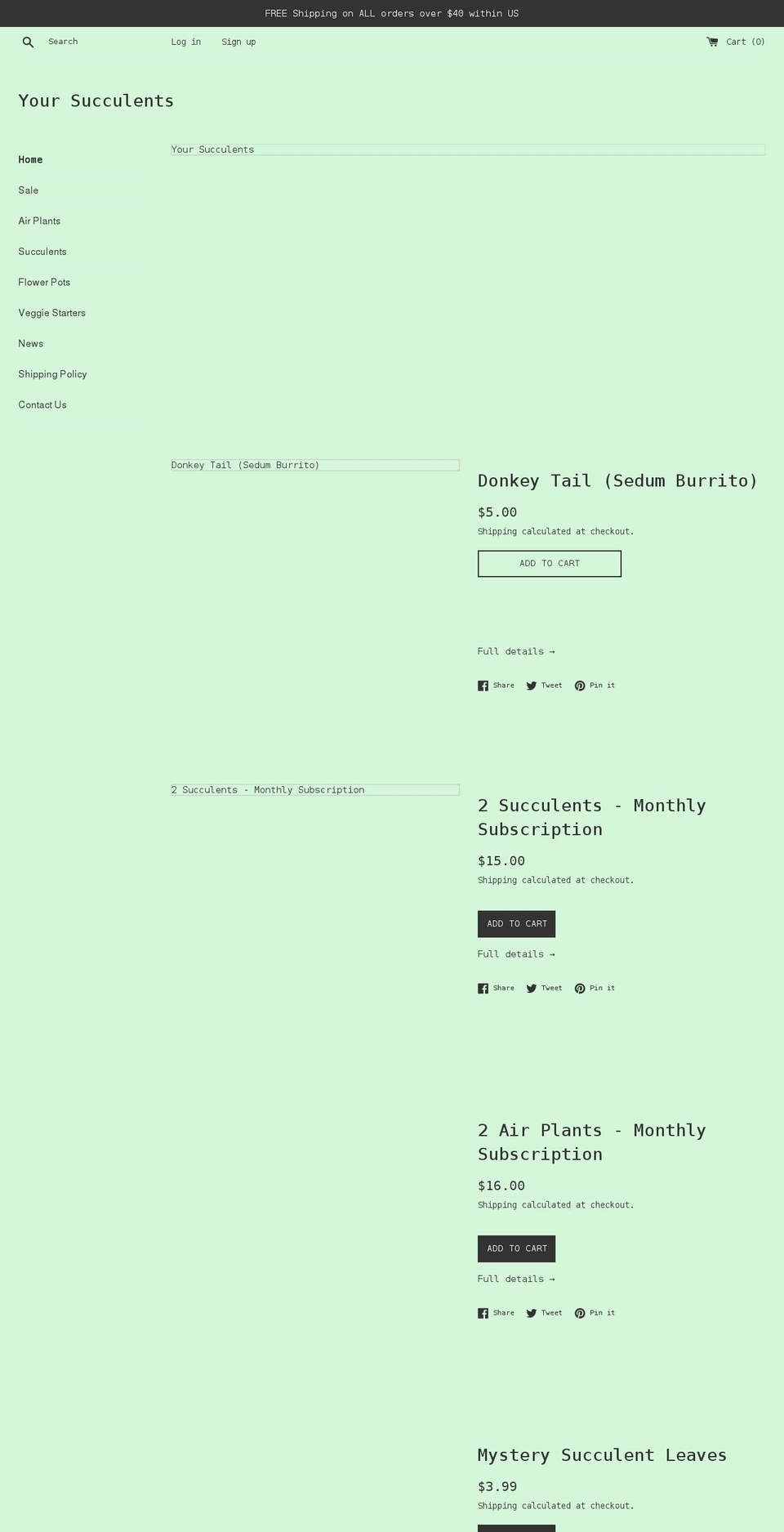 yoursucculents.com shopify website screenshot