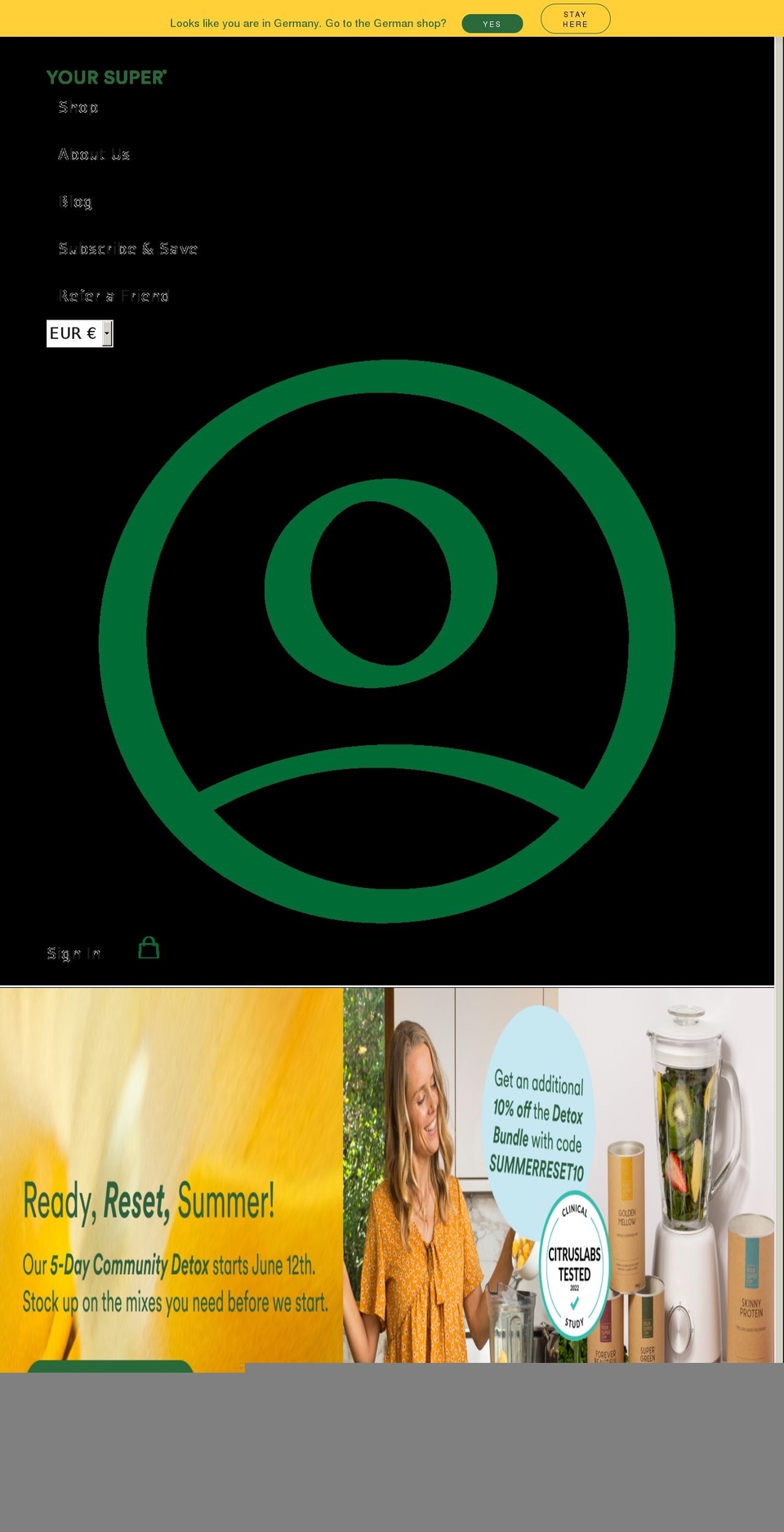 yoursuperfoods.co.uk shopify website screenshot