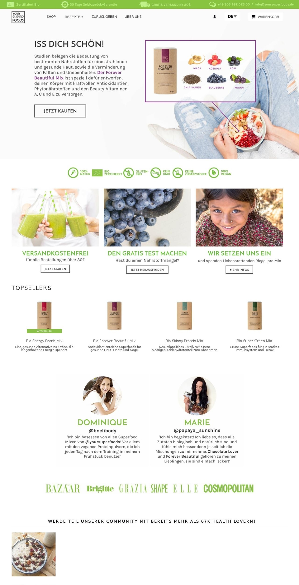 yoursuperfoods.de shopify website screenshot
