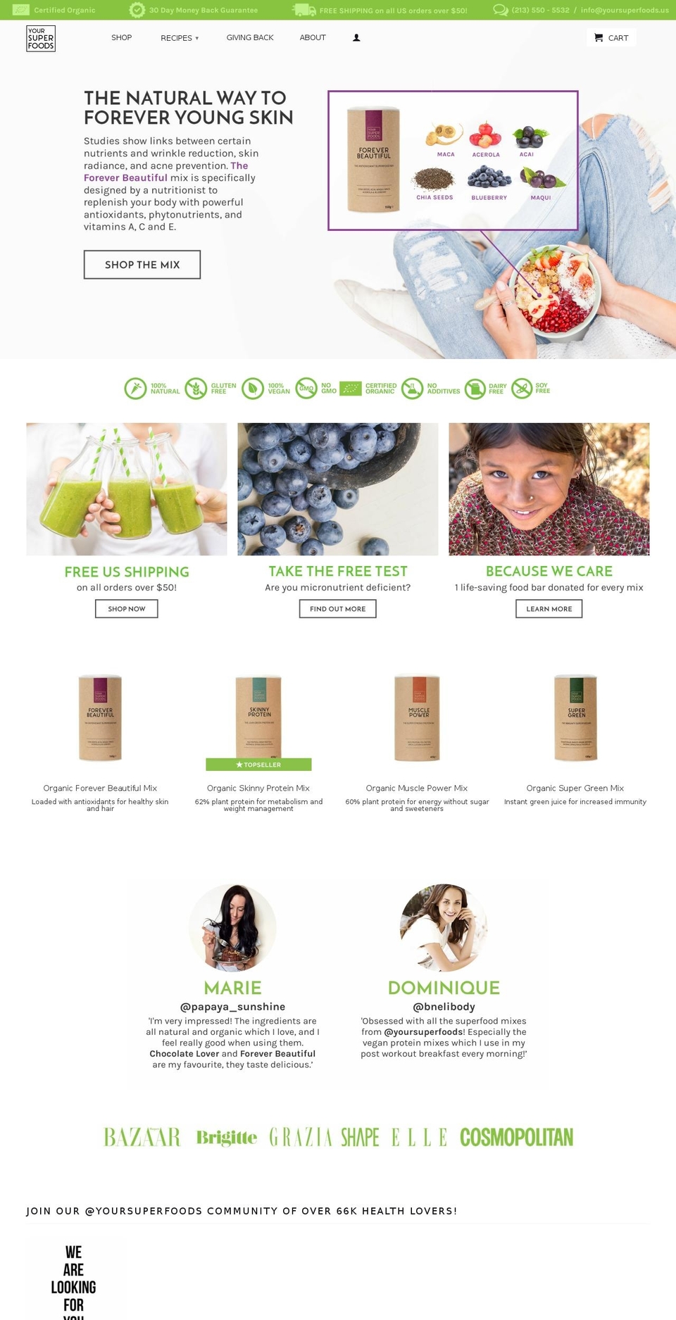 yoursuperfoods.us shopify website screenshot