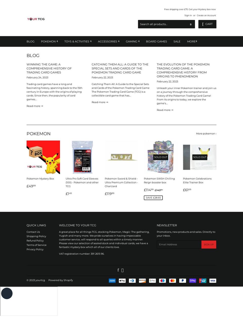 yourtcg.co.uk shopify website screenshot