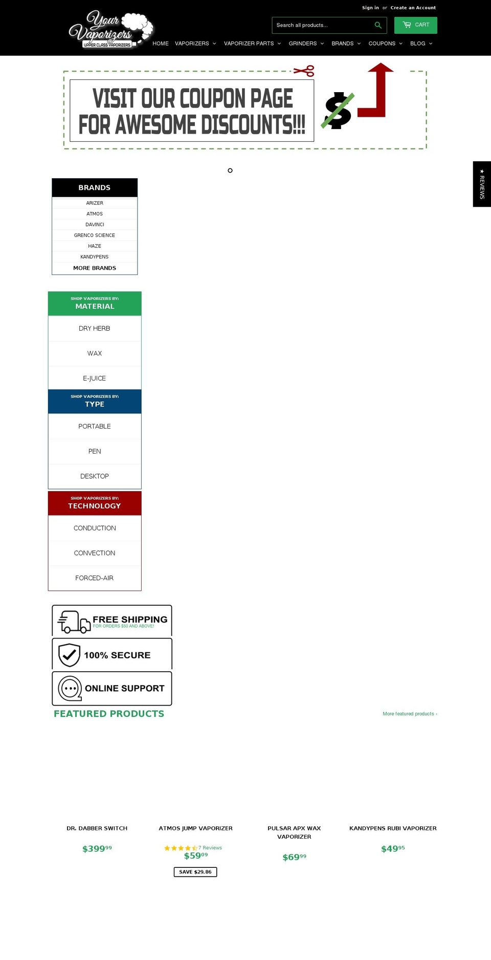 yourvaporizers.com — Shopify storefront screenshot