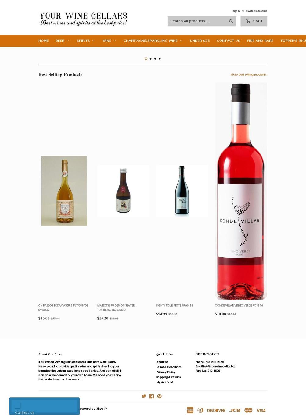 yourwinecellars.com shopify website screenshot