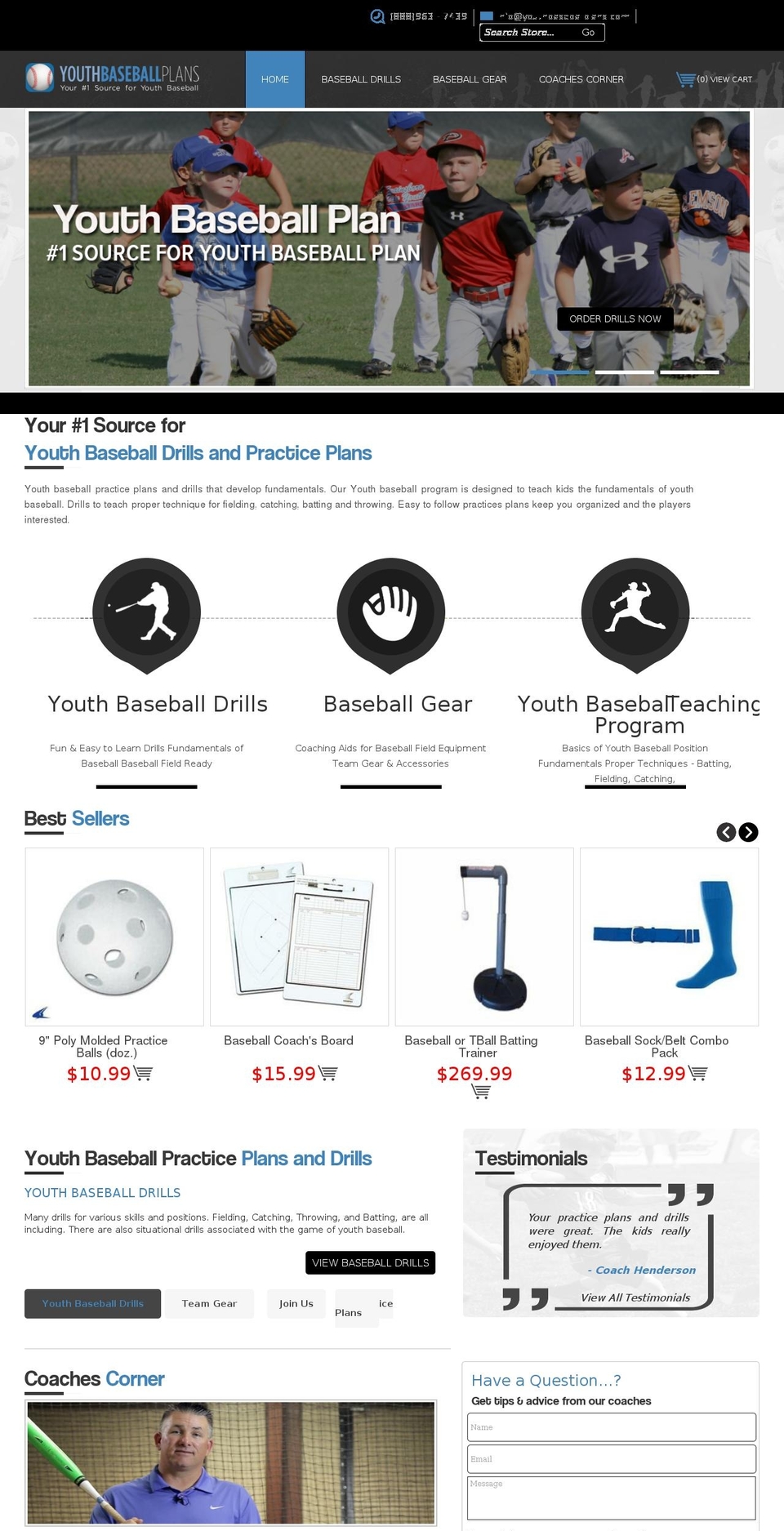 youthbaseballplans.com shopify website screenshot