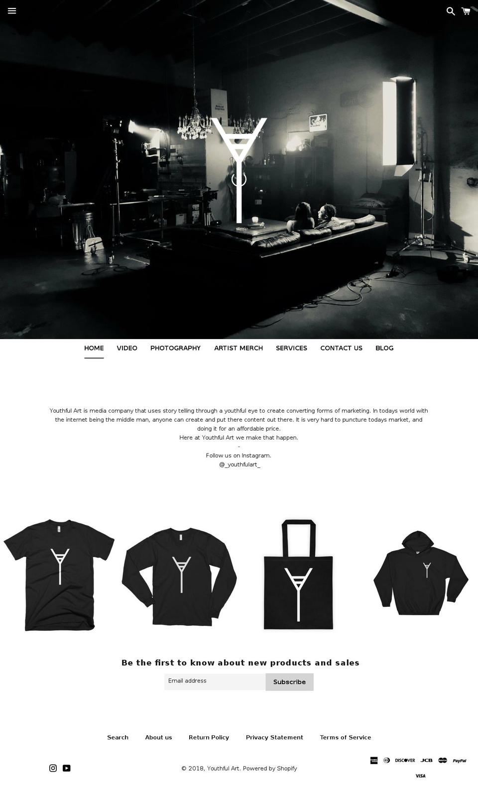 youthfulart.com shopify website screenshot