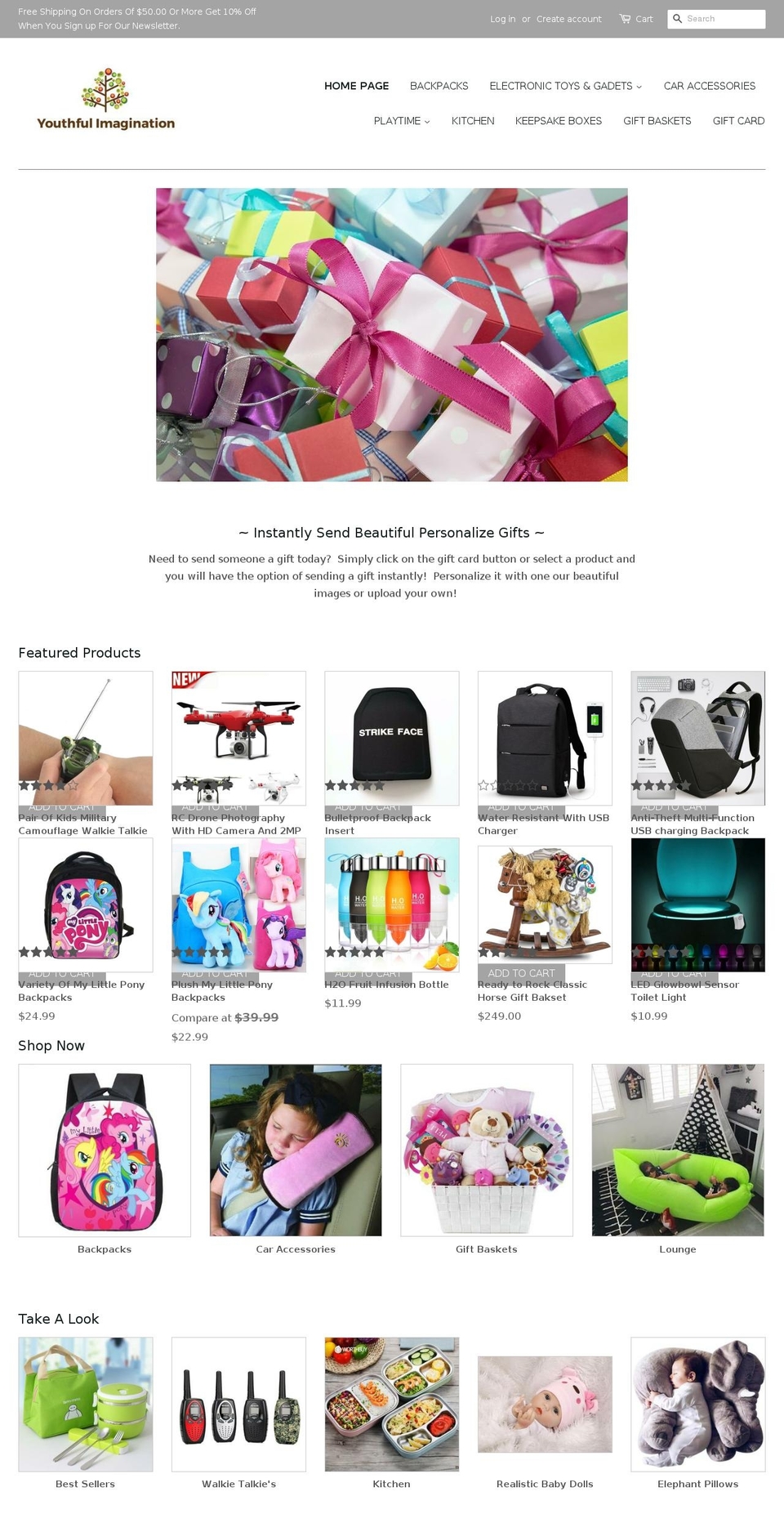 youthfulimagination.com shopify website screenshot
