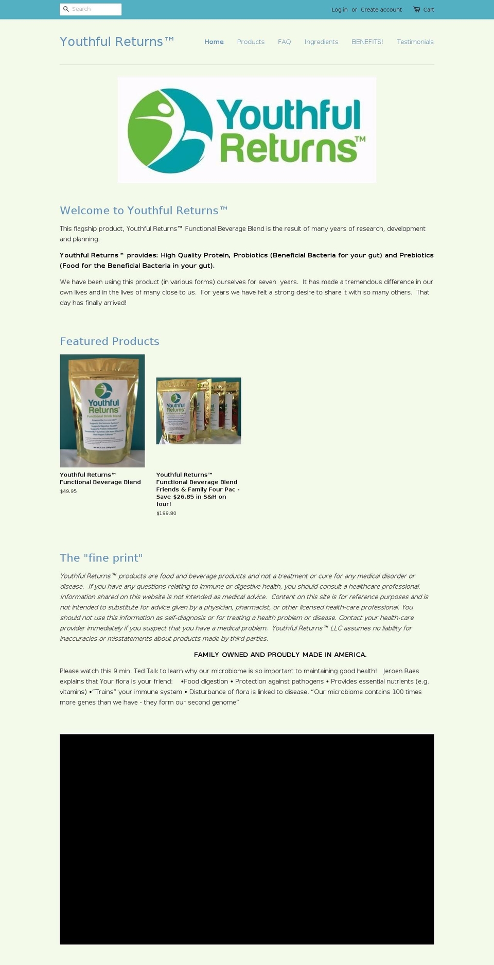 youthfulreturns.com shopify website screenshot