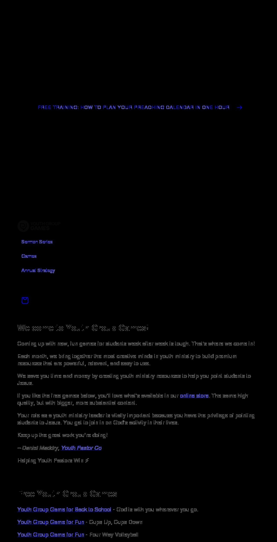 youthgroupgames.com shopify website screenshot